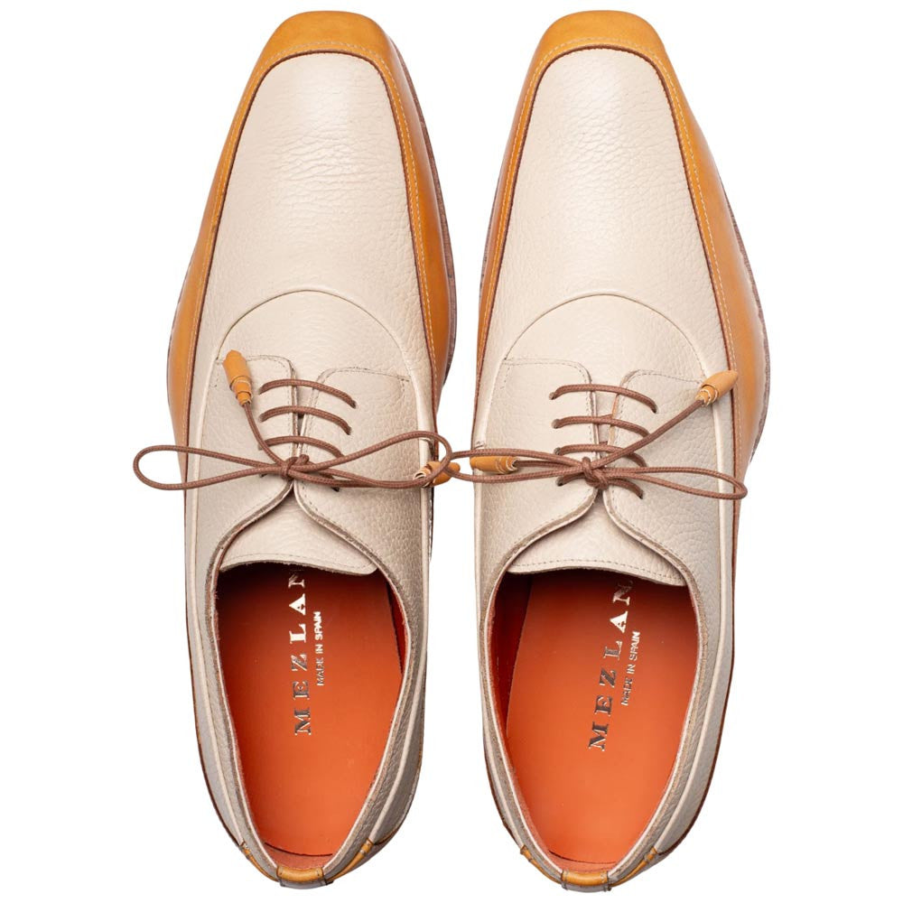 Mezlan Muro Camel & Bone Calfskin Two-Tone Moc Toe Derby Dress Shoes