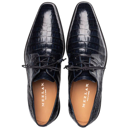 Mezlan Riverside Crocodile Skin Cap Toe Blue Derby Lace Up Shoes