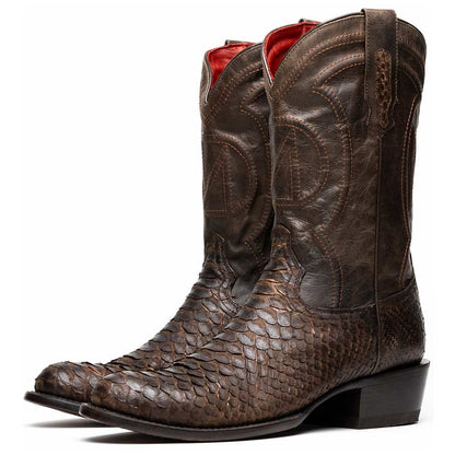 Kansas Genuine Python Skin Brown Cowboy Boot | Marco Di Milano Western Boots