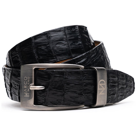 Riccardo Genuine Caiman Fuscus-Belly Black Belt with a Chrome Buckle | Marco Di Milano Exotic Belt