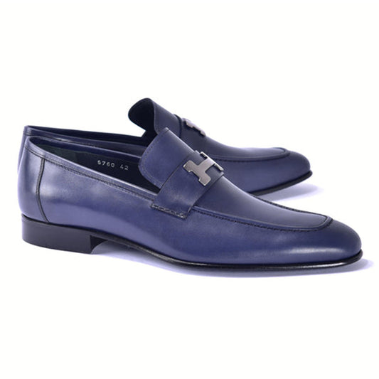 CORRENTE Smooth Calf H Buckle Navy Loafer