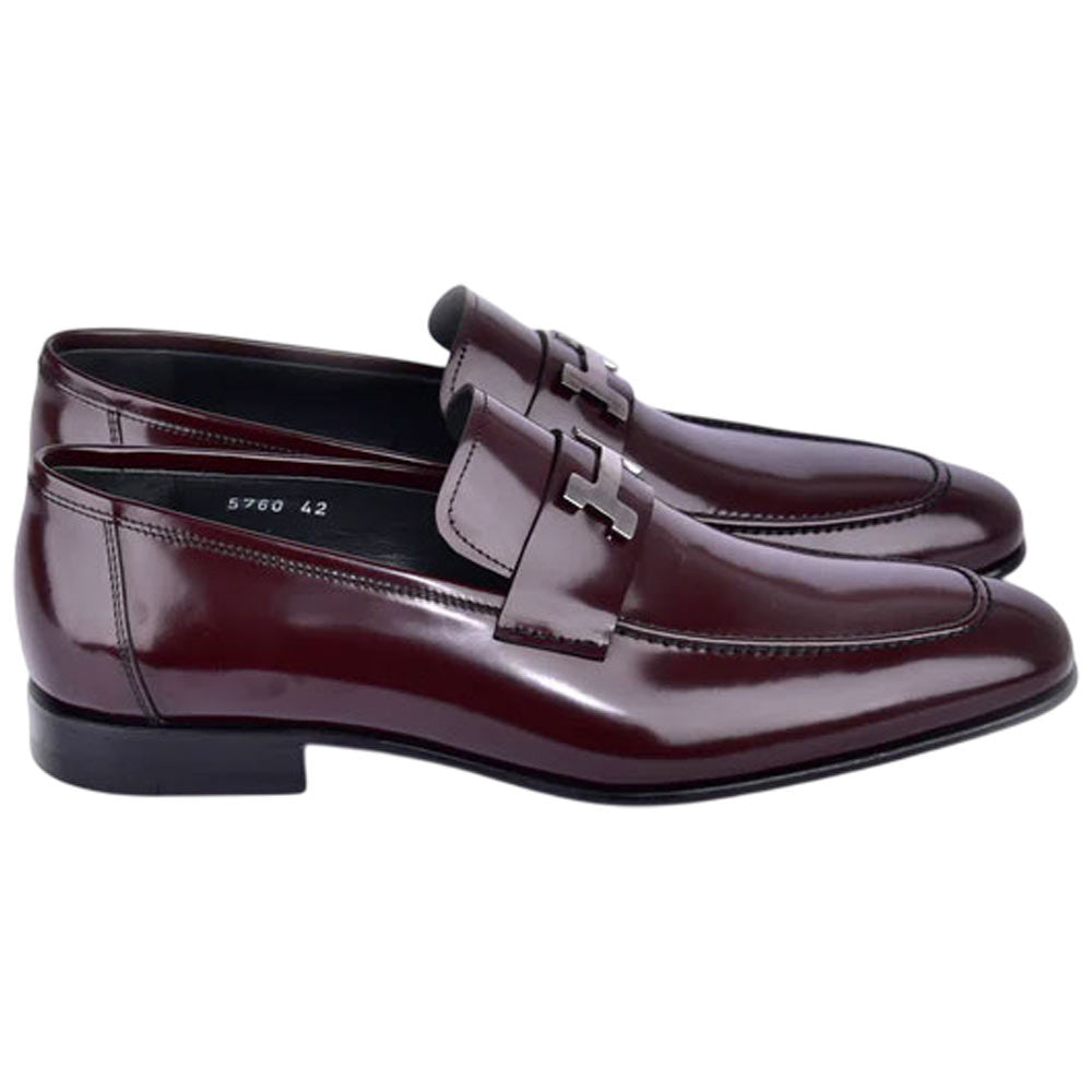Corrente Men’s H Buckle French Calfskin Burgundy Almond Toe Loafer