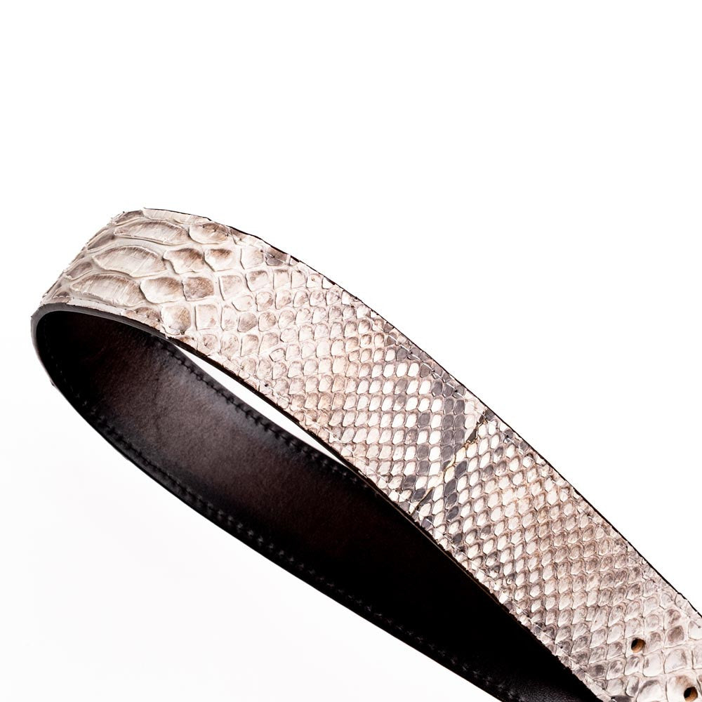 Arkansas Genuine Python Skin Western Belt in Natural with Antique Western Buckle | Marco Di Milano Exotic Belt