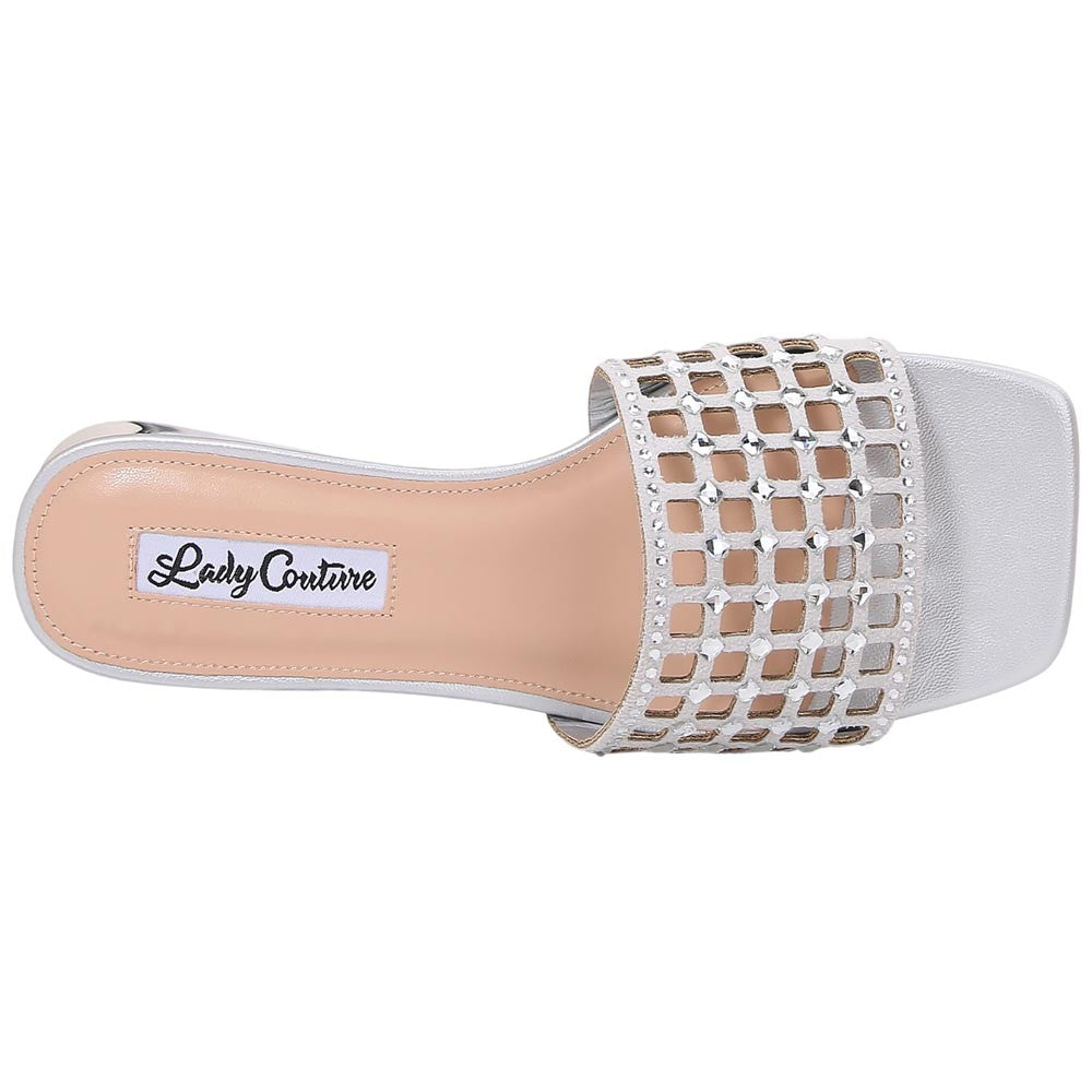 Lady Couture Women's Garden Silver Geometric Crystal Flat Slide Sandals