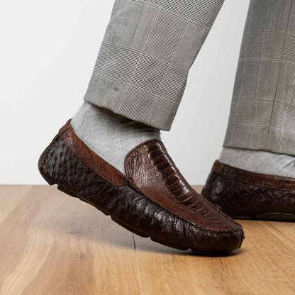 Alba Men’s Kango Tabac Genuine Ostrich Leg Driving Shoes | Marco Di Milano