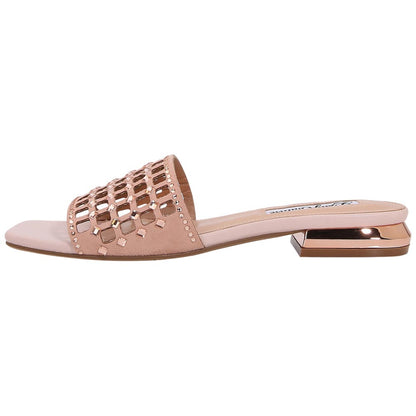 Lady Couture Women's Garden Rose Gold Geometric Crystal Flat Slide Sandals
