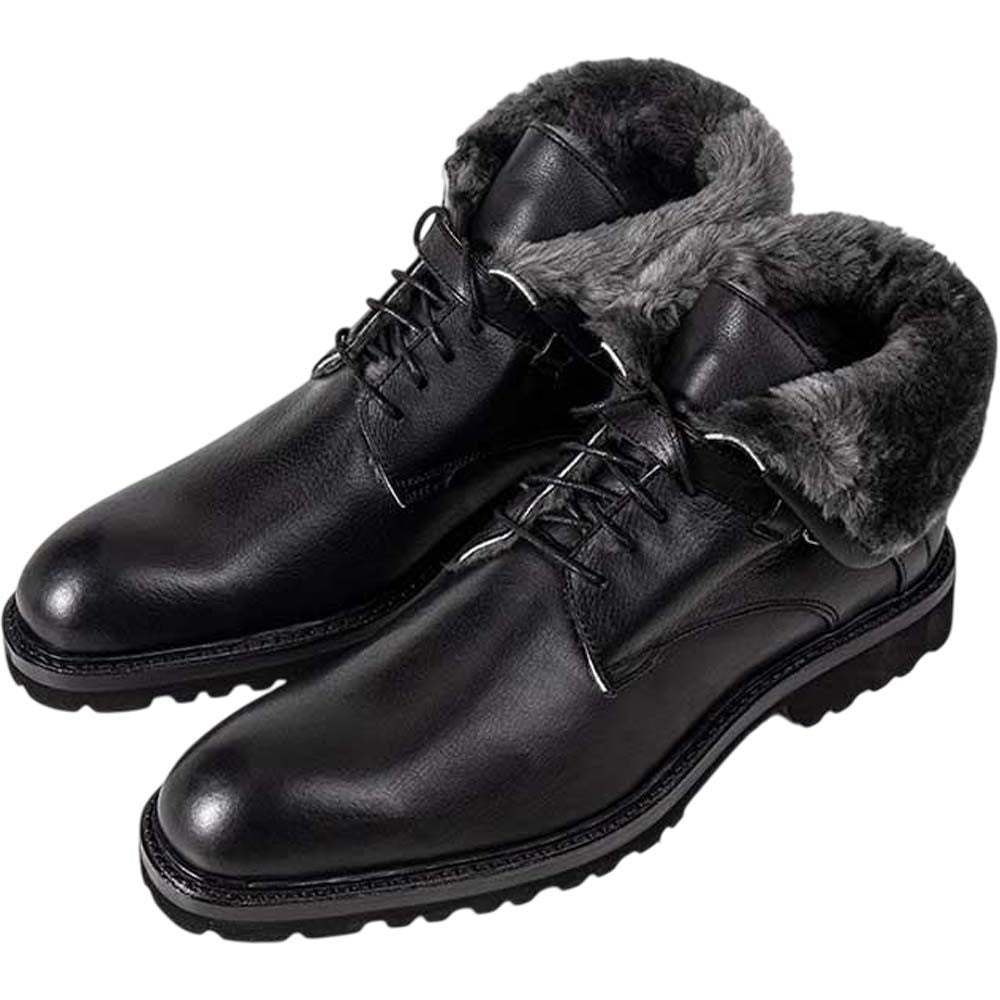 Ugo Vasare George Black Pebble Grain Leather Fur Boots