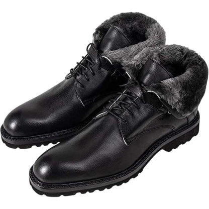 Ugo Vasare George Black Pebble Grain Leather Fur Boots