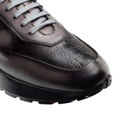 Mezlan Arkley Men's Grey Calfskin & Ostrich Dress Sneaker - Handmade in Spain