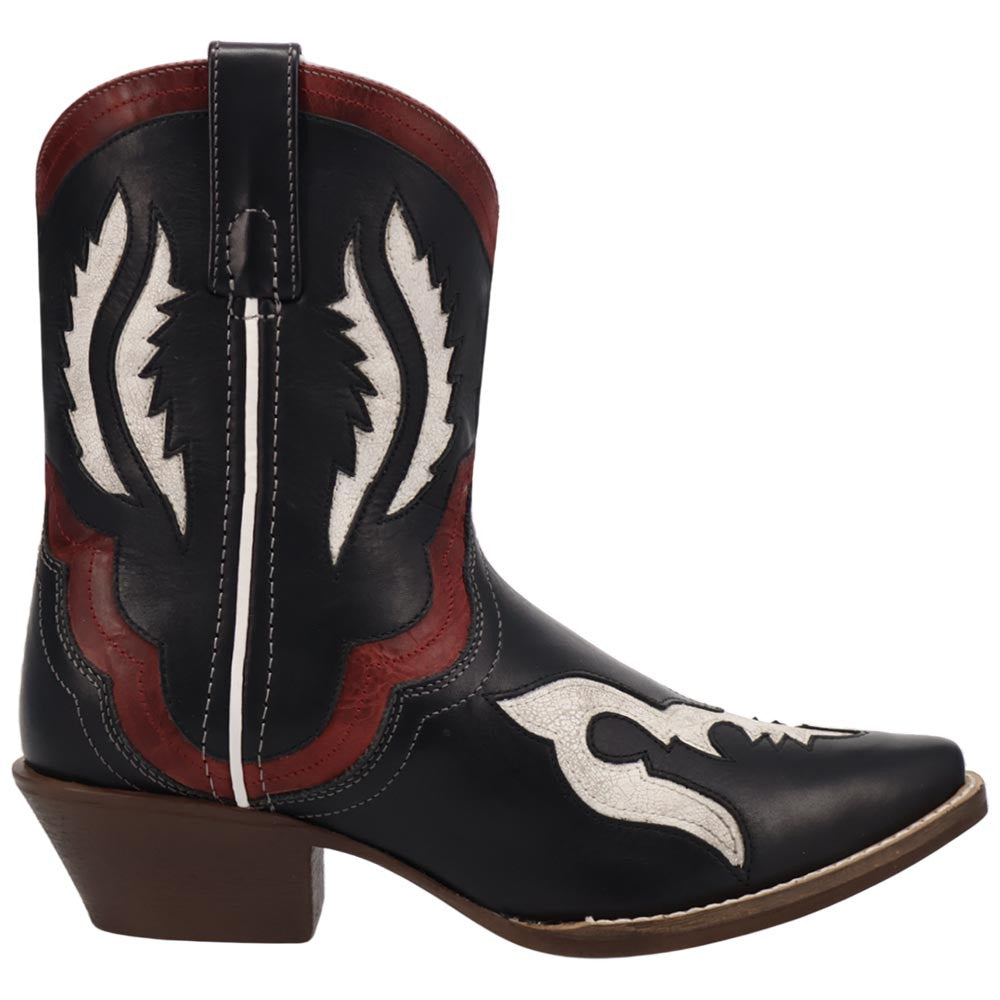 Laredo Wrenly Women's Black Leather Western Bootie – 8" Snip Toe Cowgirl Ankle Boot