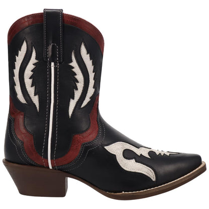 Laredo Wrenly Women's Black Leather Western Bootie – 8" Snip Toe Cowgirl Ankle Boot