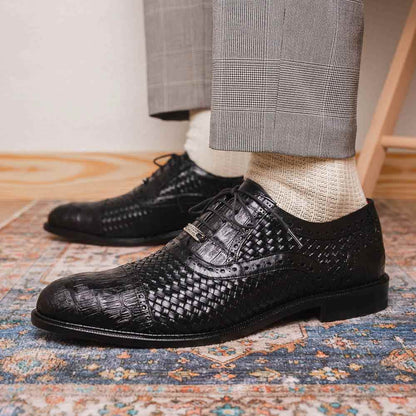 John Black Men’s Woven calfskin Genuine Caiman Crocodile Cap Toe Oxford | Marco DI Milano