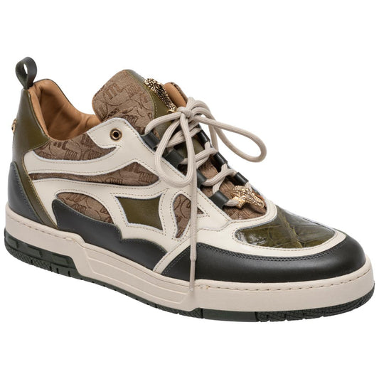 Mauri Men's Baby Crocodile Skin ABSTRACT Green Multi Trendy Sneaker(US Men Size)