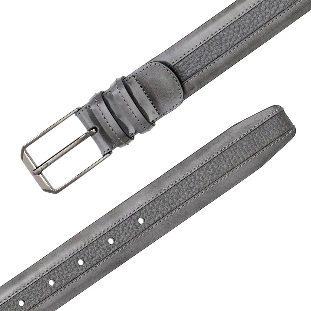 Mezlan Men's Hi-Shine Cordovan & Deerskin Belt in Grey