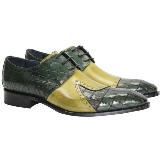 Vergato Light Green/Olive Calfskin Coroco Print Oxfords | Duca Dress Shoes for Men