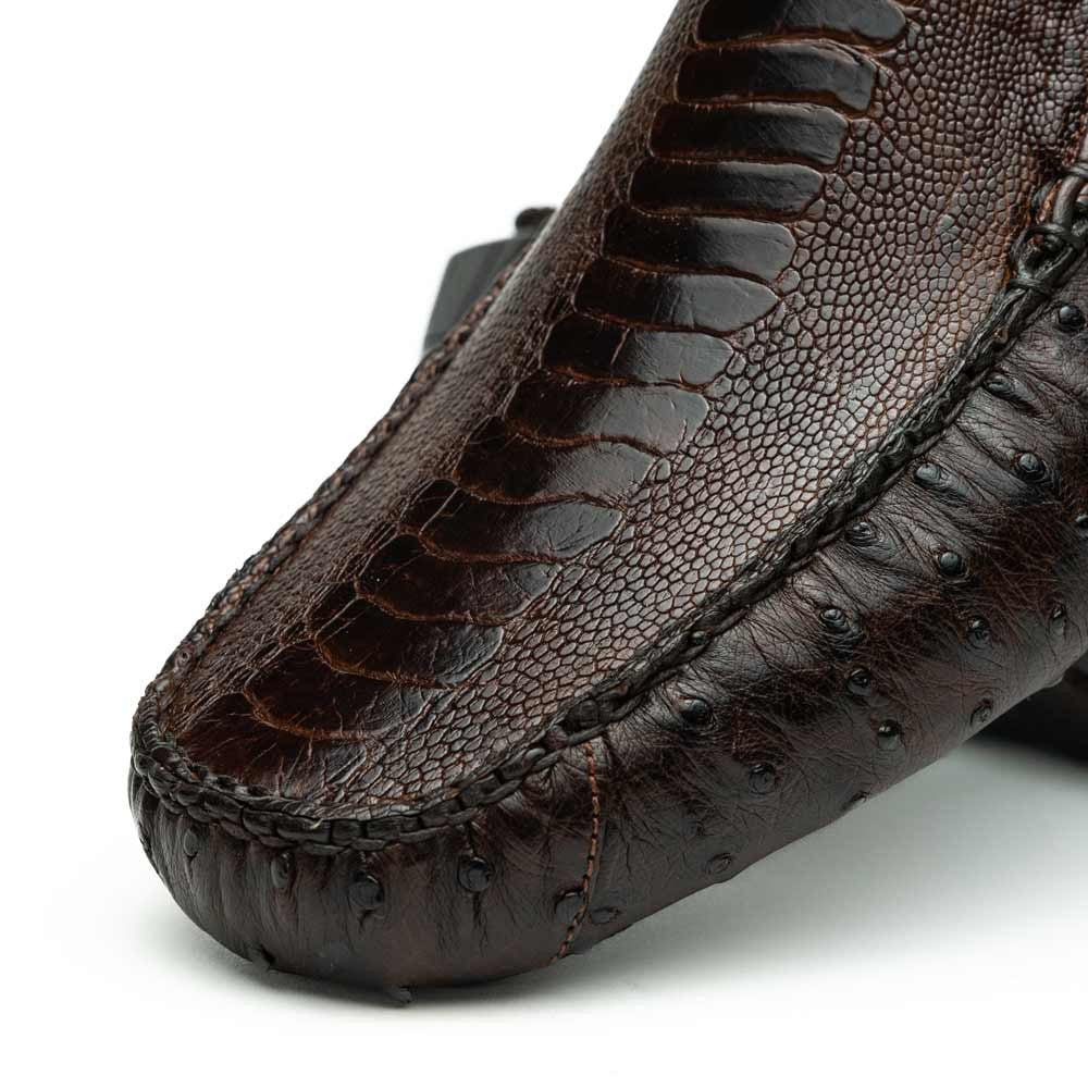 Alba Men’s Kango Tabac Genuine Ostrich Leg Driving Shoes | Marco Di Milano