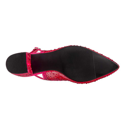 Lady Couture DEMI Fuchsia Rhinestone Mesh Slingback Block with 2.5-Inch Heel