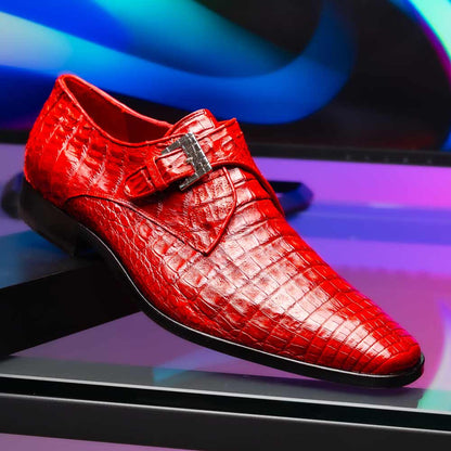 Rovigo Red Men’s Genuine Caiman Crocodile Dress Monk Strap | Marco Di Milano
