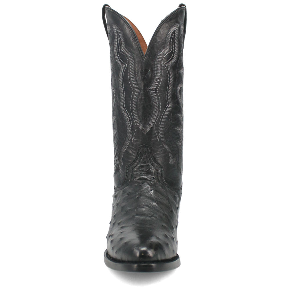 Dan Post Tempe Black Full Quill Ostrich Round Toe Western Cowboy Boots