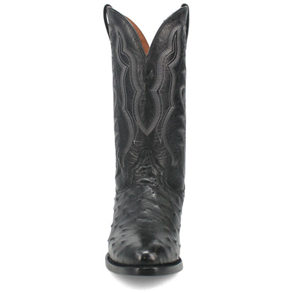 Dan Post Tempe Black Full Quill Ostrich Round Toe Western Cowboy Boots