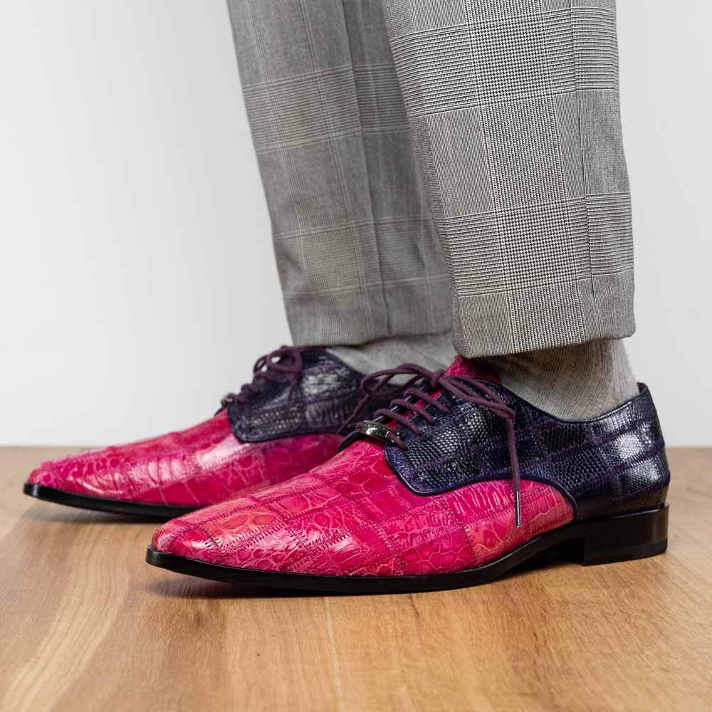Pissa Pink/Purple Men’s Genuine Crocodile and Lizard Skin Patchwork Derby