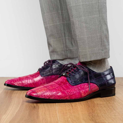 Pissa Pink/Purple Men’s Genuine Crocodile and Lizard Skin Patchwork Derby