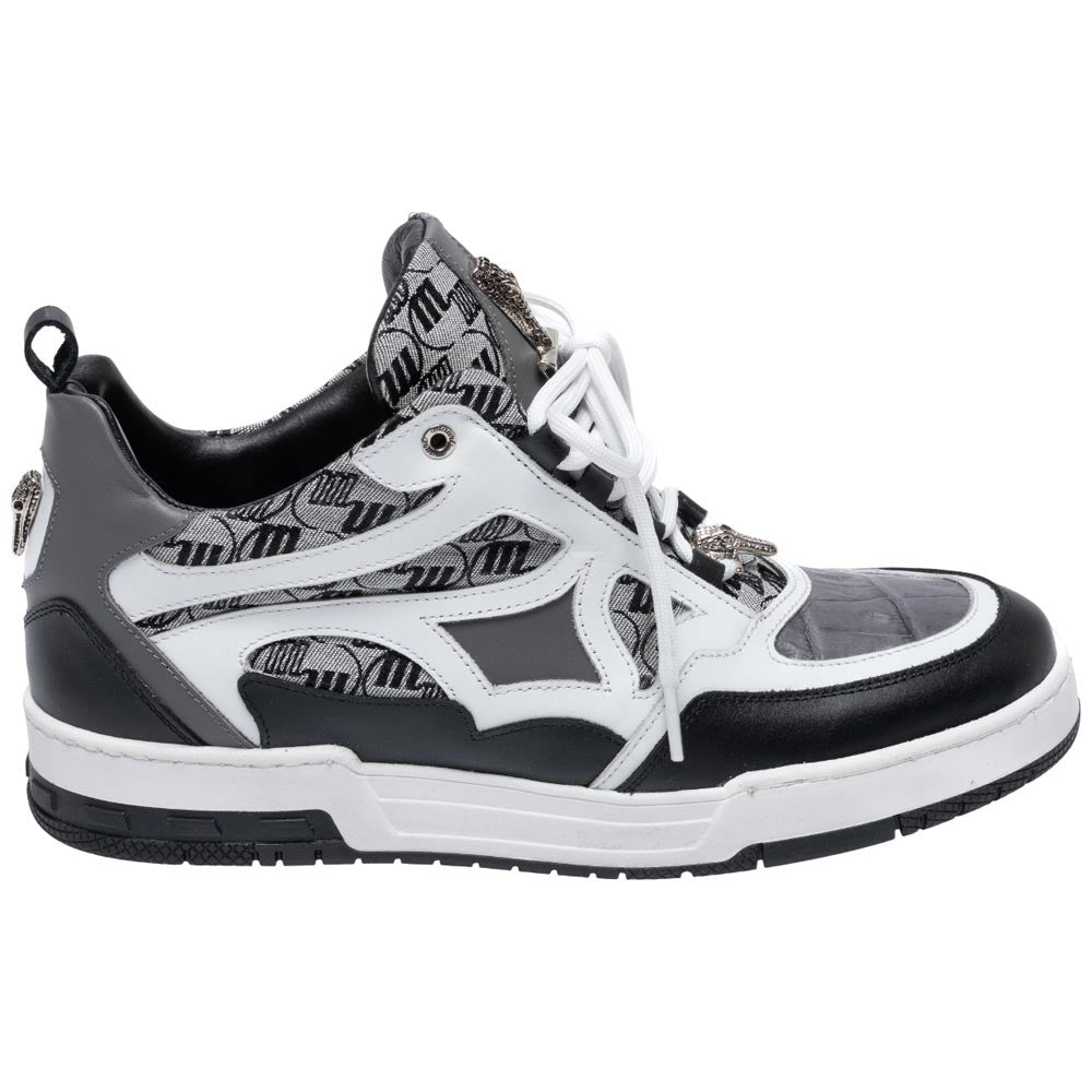 Mauri Men's Baby Crocodile Skin ABSTRACT Black Grey Fashion Sneaker(US Men Size)