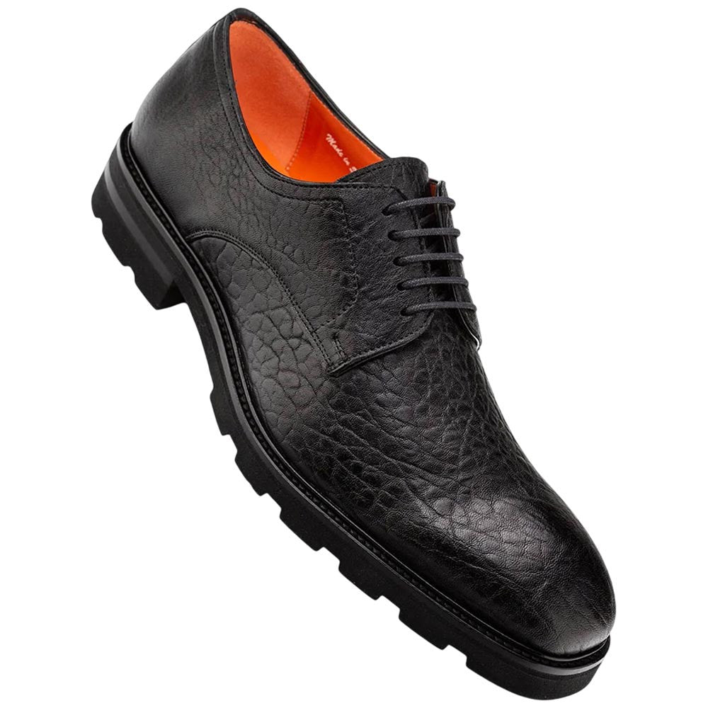Mezlan Aspen Pebbled Leather Derby - Men's Black Lambskin Derby with Lug Sole