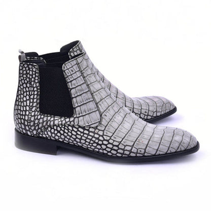 CORRENTE Embossed Crocodile Print Grey Ankle Boot
