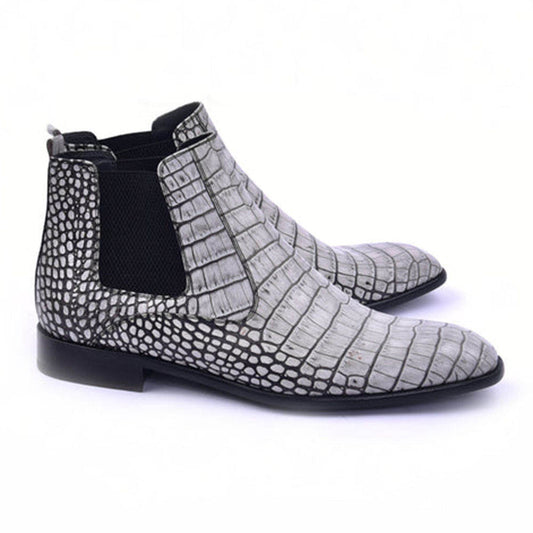 CORRENTE Embossed Crocodile Print Grey Ankle Boot