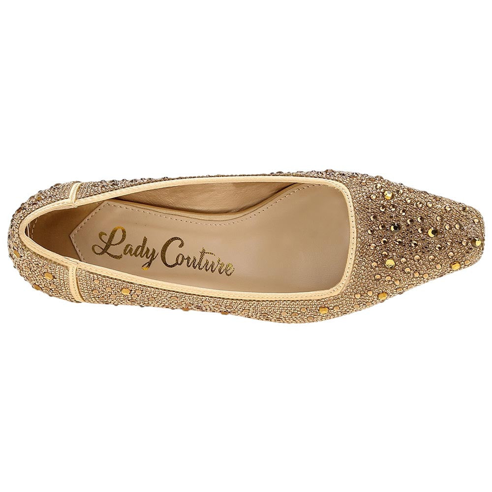 Lady Couture Fever Women's Gold Rhinestone Crystal Pointed Toe Dress Shoes