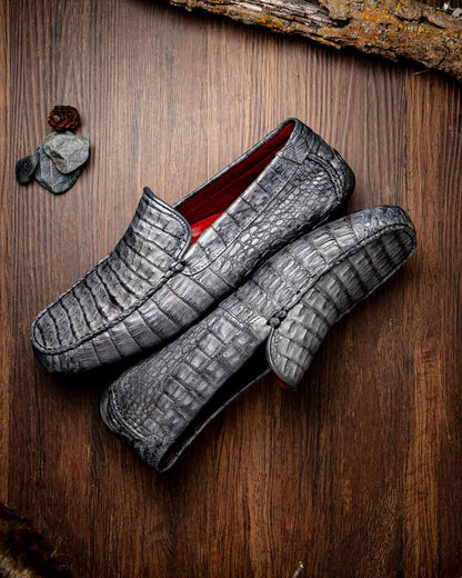 Marco Di Milano Remo Gray Caiman Driving Slip-On Loafers
