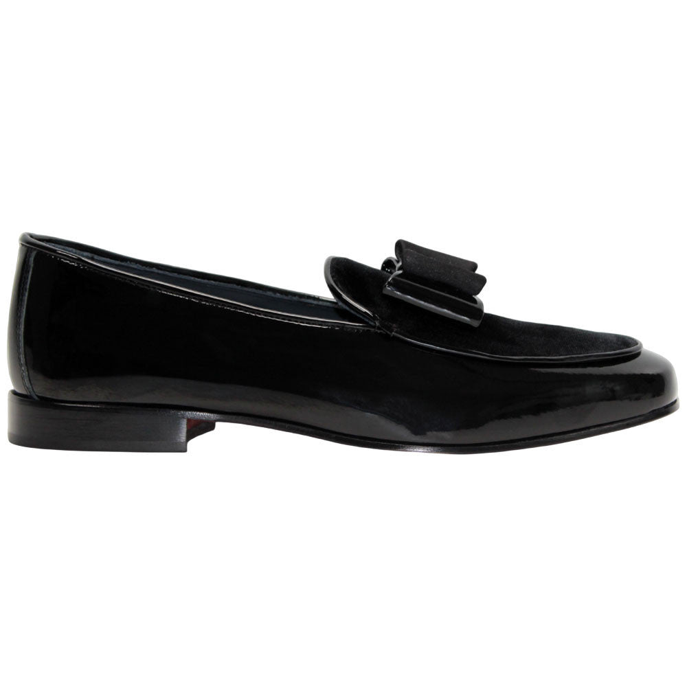 Amalfi Black Velvet & Patent Leather Slip on | Duca Bow Dress Loafers