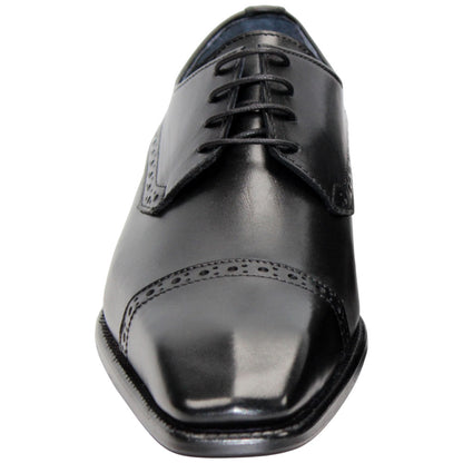 Duca Lombardi Men's Black Calf-Skin Leather Oxfords Shoes