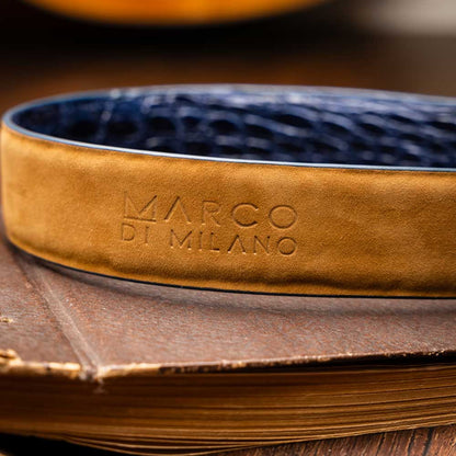 Massimo Genuine Exotic Caiman Flank Navy Belt with a Chrome Buckle | Marco Di Milano Exotic Belt
