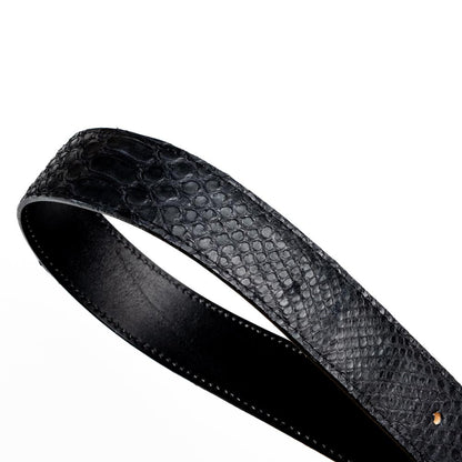 Arkansas Genuine Python Skin Western Belt in Black with Antique Western Buckle | Marco Di Milano Exotic Belt