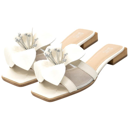 Lady Couture Women's Blossom Beige Leather Slide Sandals