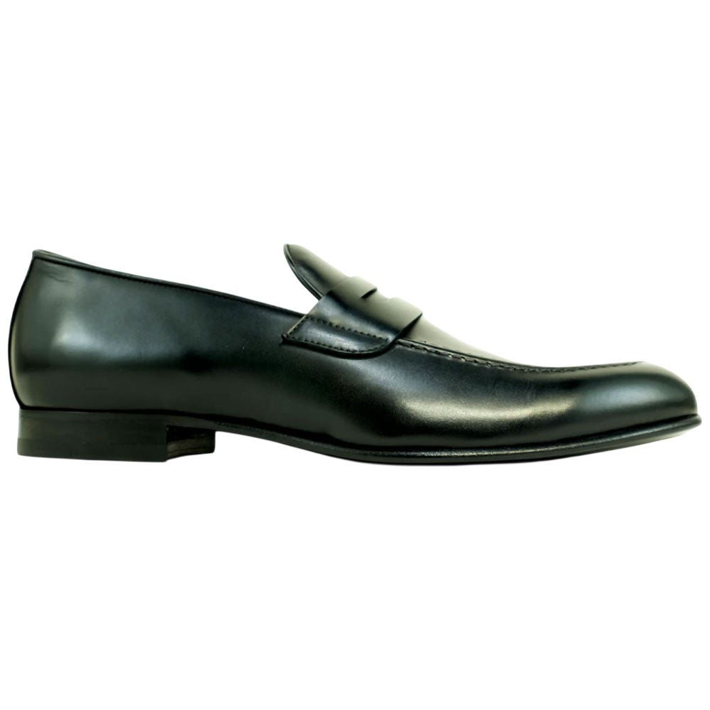 Alan Payne Men's Carlo Black Round Toe Italian Calfskin Penny Loafer