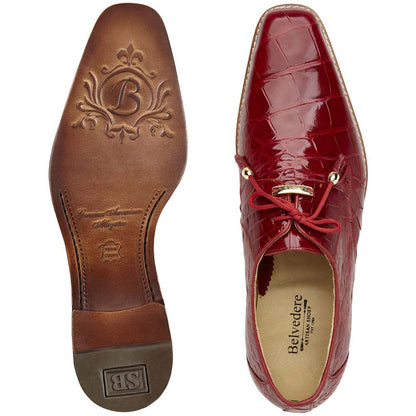 Belvedere Lago Red Men’s Genuine American Alligator Lace Up Shoes