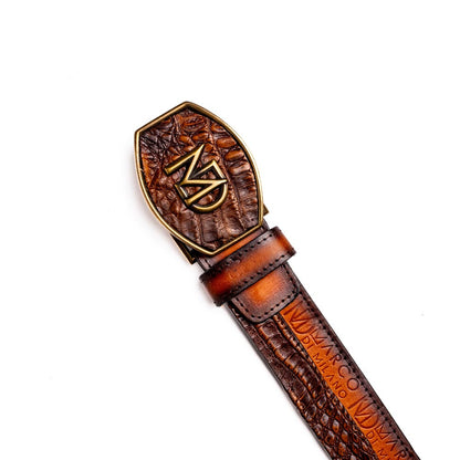 Texas Genuine Caiman Crocodile Skin Belt in Aged Brown with Antique Western Buckle | Marco Di Milano Exotic Belt