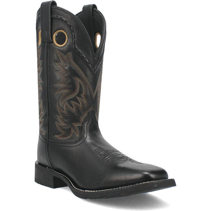 Laredo Kane Black Leather Broad Square Toe Western Cowboy Boots (USA Men Size)