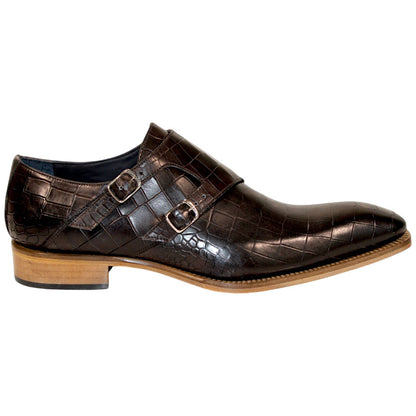 Duca Vergato Men's Chocolate Croco Print Leather Monkstrap Oxfords Shoes