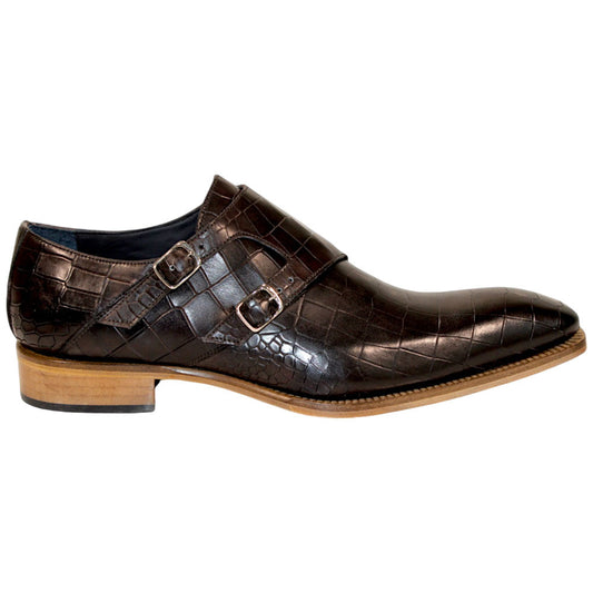 Duca Vergato Men's Chocolate Croco Print Leather Monkstrap Oxfords Shoes