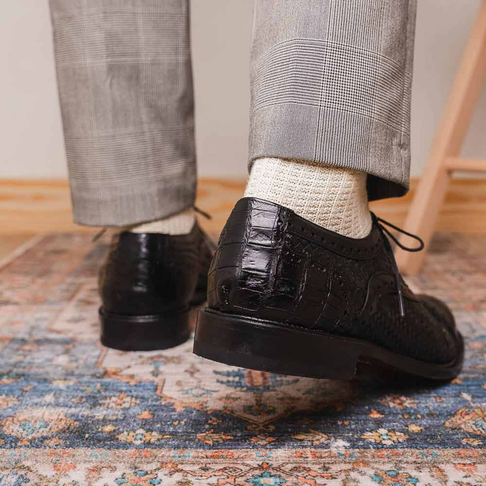 John Black Men’s Woven calfskin Genuine Caiman Crocodile Cap Toe Oxford | Marco DI Milano
