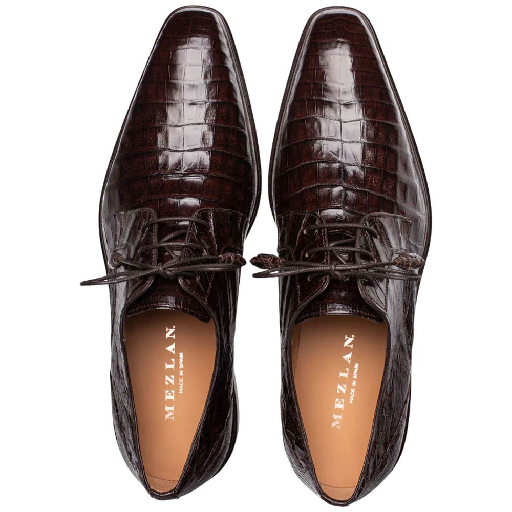 Mezlan Riverside Crocodile Skin Cap Toe Brown Derby Lace Up Shoes