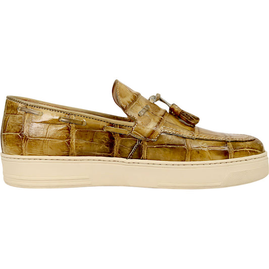 Mauri Chill Men's Mustard Exotic Alligator / Nappa Leather Slip-On Tassels Sneaker