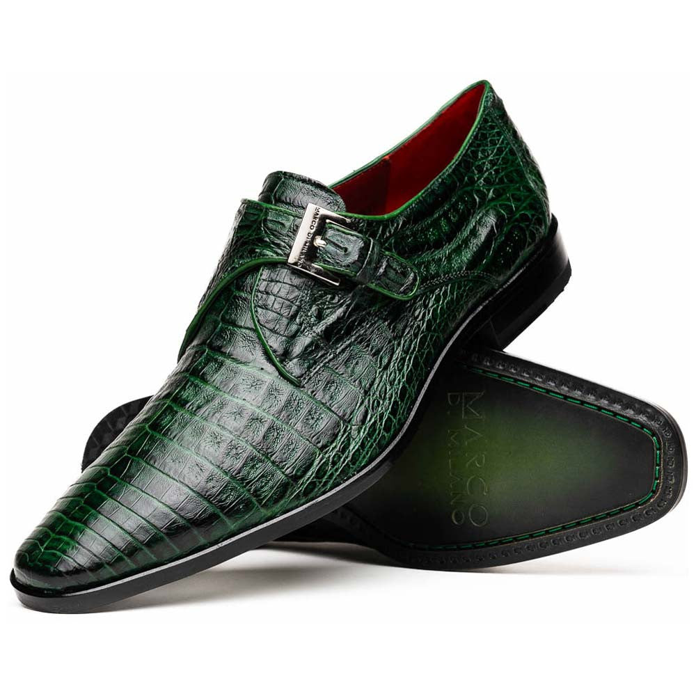 Rovigo Green Men’s Genuine Caiman Crocodile Skin Monk Strap | Marco Di Milano