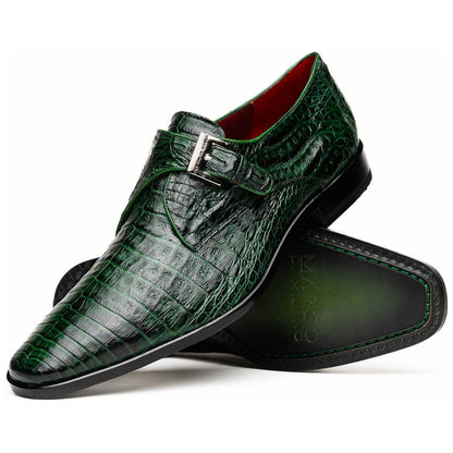 Rovigo Green Men’s Genuine Caiman Crocodile Skin Monk Strap | Marco Di Milano