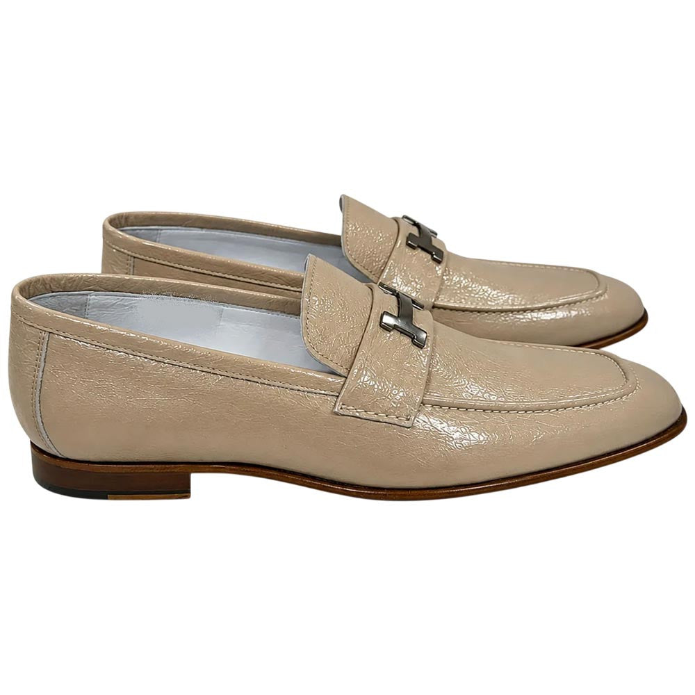 Corrente Men's Vita Calf Skin H-Buckle Loafer - Beige