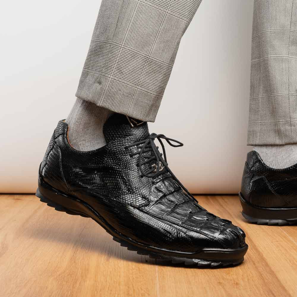 Marco Di Milano Crater Caiman & Lizard Sneaker - Black